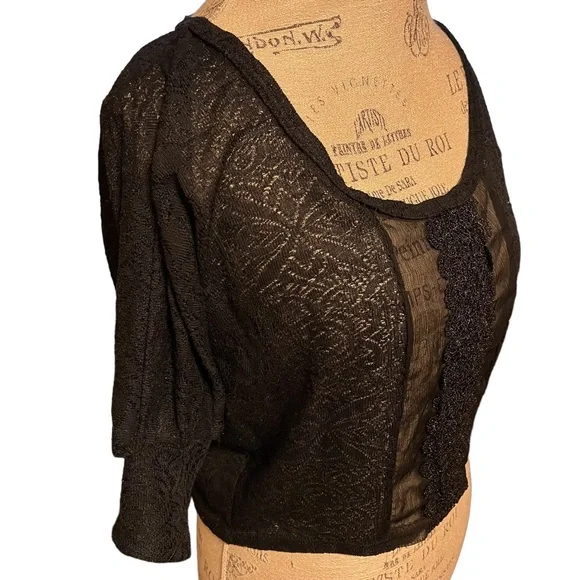 American Rag Black Sheer Lace Blouse - Picture 3 of 7